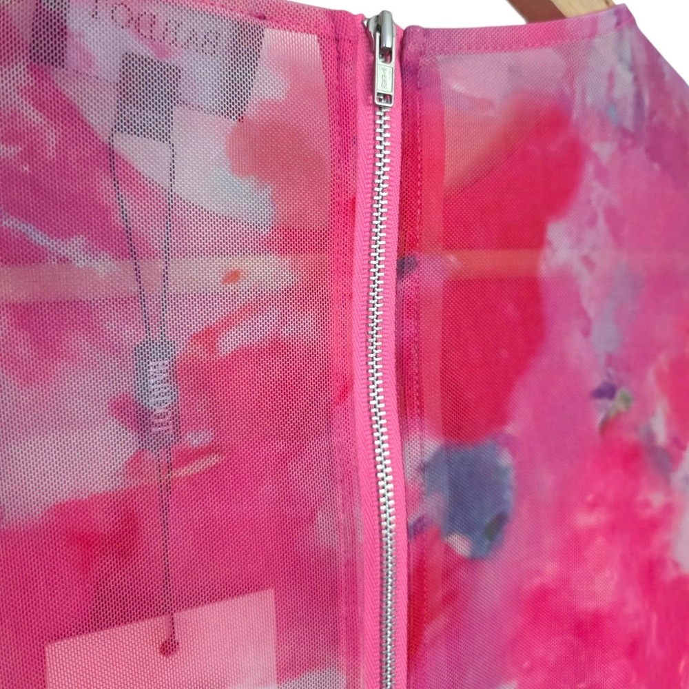 Bardot Lena Mesh Corset Top Pink Sheer Cropped Long Sleeve‎ Crewneck Medium - Picture 5 of 11